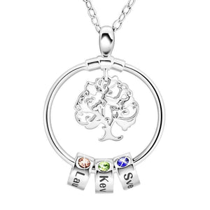 Mother's Day Gift Personalized Family Tree with Name&Birthstone Charms Necklace