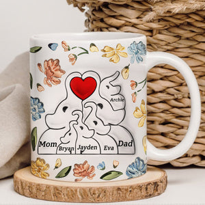 Personalized Elephant Family Mug Gift For Mom, Grandma