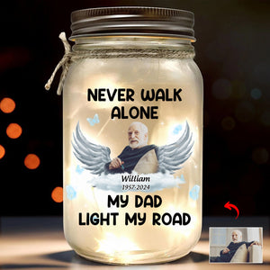 Personalized Never Walk Alone Memorial Mason Jar Light