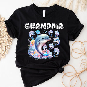 Personalized Grandma Dolphin with Kid Names Pure Cotton T-Shirt