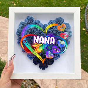 Personalized Grandma Grandkids Infinity Love Rainbow Flower Shadow Box