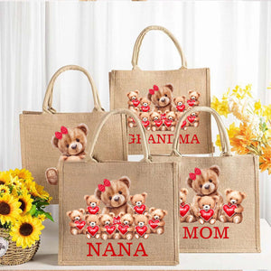 Personalized Grandma Bear With Cute Little Bear Kids Jute Tote Bag