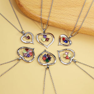 Mother's Day Gift Custom Diamond Heart Birthstone Necklace