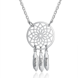 Mother's Day Gift Personalized Dream Catcher Necklace with Engraving Names