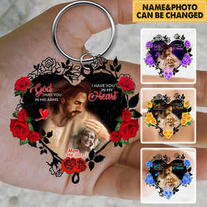 Personalized God has you in his arms Memorial Gift Rose Keychain