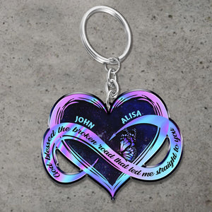 Personalized God Blessed the Broken Road that Led Me Straigh to You Heart Keychain