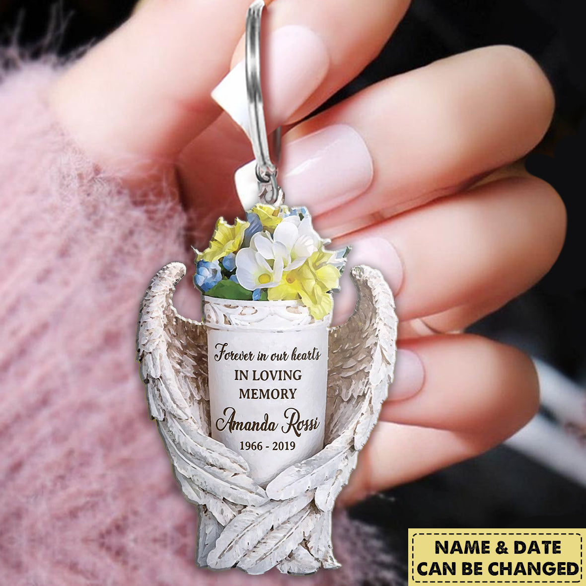 Angel Wings Memorial Vase Personalized Keychain