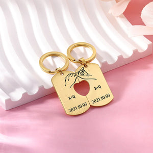 Personalized Pinky Promise Couple Keychain Set Engrave Name Matching Couple Gifts