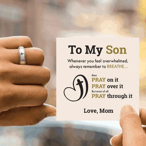 For Son-Cross Fidget Ring Anxiety Spinning Ring "Pray Through It"