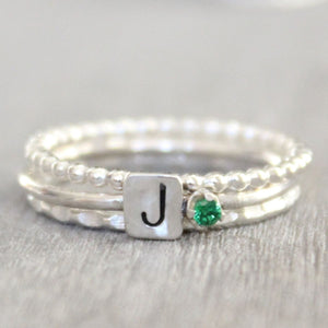 Personalized Birthstone Ring with Initials Stacking Rings - Mother's Rings