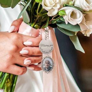 Personalized Lace Oval Photo Bouquet Charm Memorial Wedding Gift for Bride