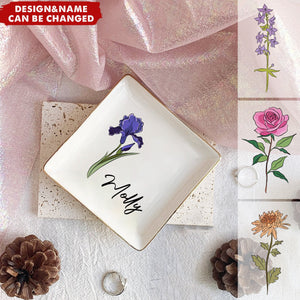 Birth Flowers For Women - Personalized Ring Dish