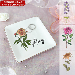 Birth Flowers For Women - Personalized Ring Dish