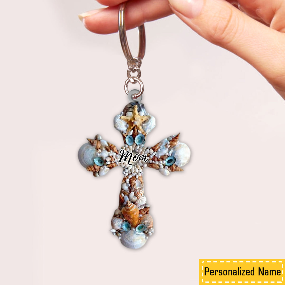 Personalized I can only imagine Seashell Cross Keychain