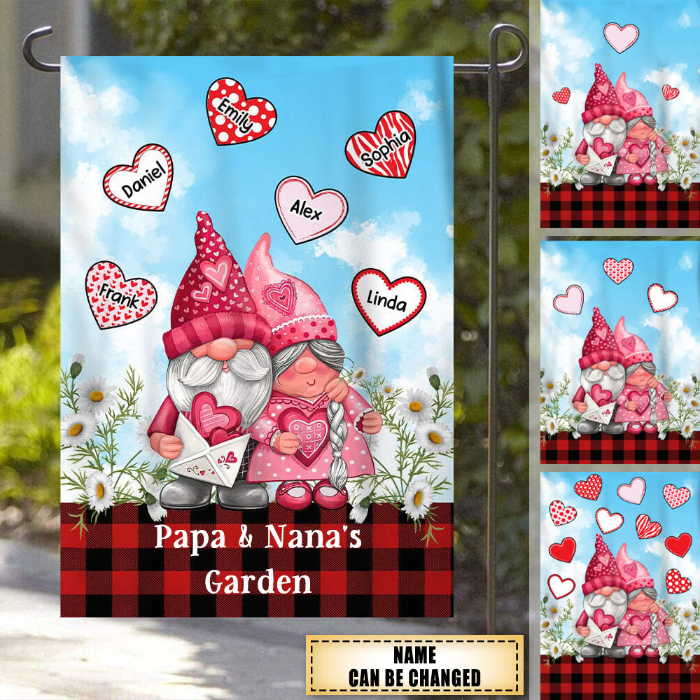 Customized Grandma Grandpa Hearts Family Gift Personalized Plaid Flag