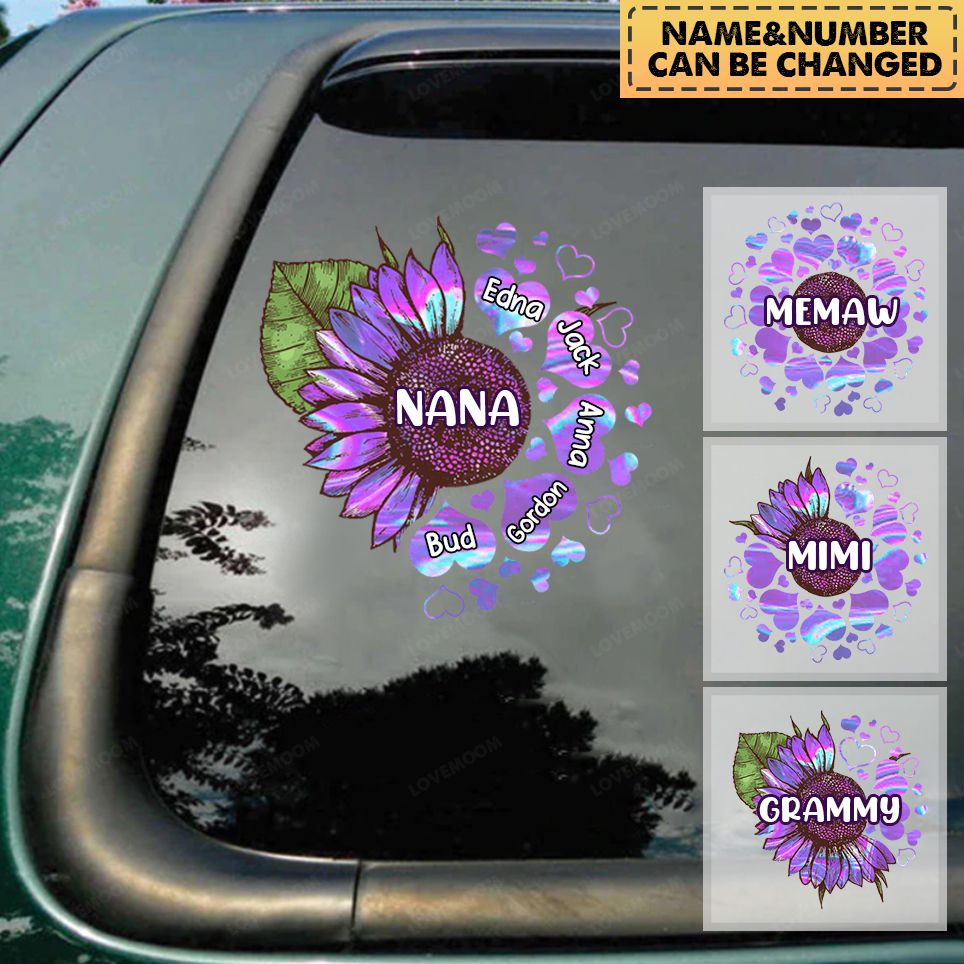 Hologram Sunflower Grandma-Mom Loves Her Sweet Heart Kids Personalized Decal