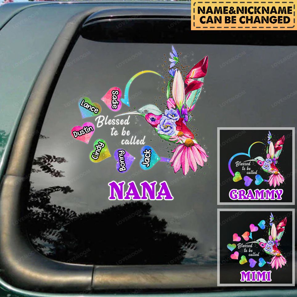 Personalized Grandma Grandkids Floral Hummingbird Decal