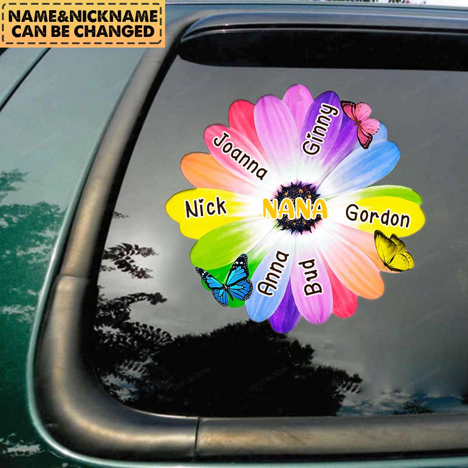 Personalized Grandma and Grandkids Colorful Flower Decal