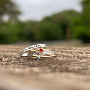 Personalized Name and Birthstone Stackable Rings