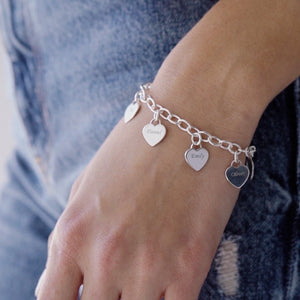 Heart Charm Bracelet Engraved Pendant- Personalized Name Bracelet