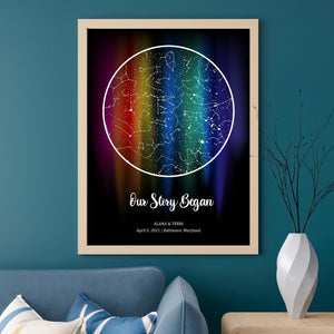 Personalized Star Map LGBTQ Rainbow Canvas Print - Custom Star Map by Date