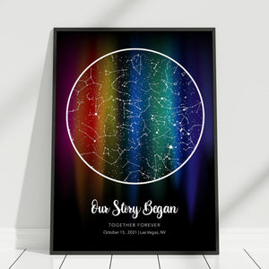 Personalized Star Map LGBTQ Rainbow Canvas Print - Custom Star Map by Date