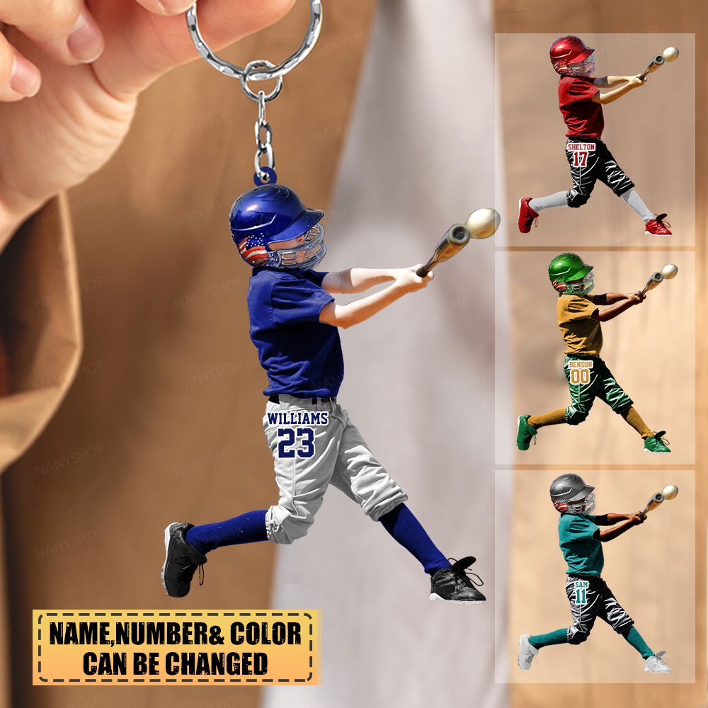 Personalized Youth Baseball Player Acrylic Keychain