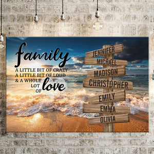 Personalized Ocean Sunset Color A Little Whole Lot of Love Multi-Names Premium Canvas Poster