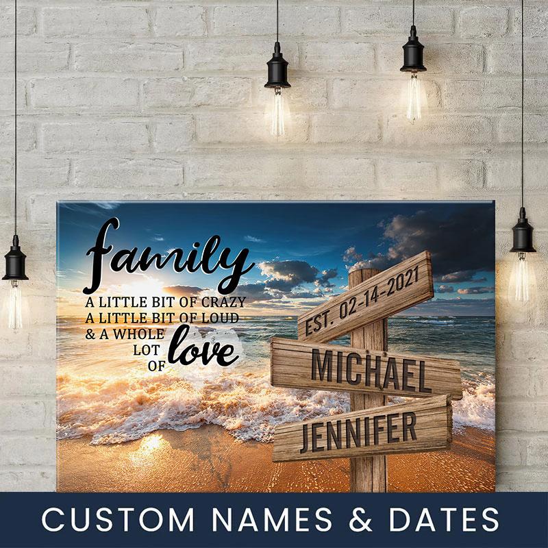 Personalized Ocean Sunset Color A Little Whole Lot of Love Multi-Names Premium Canvas Poster