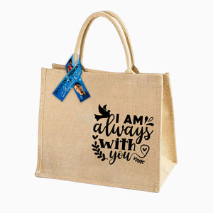 Personalized In Loving Memory Memorial Jute Tote Bag with Ribbon