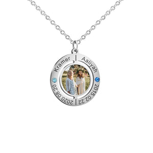 Mother's Day Gift Custom Photo Necklace With Name and Birthday Stone & Date