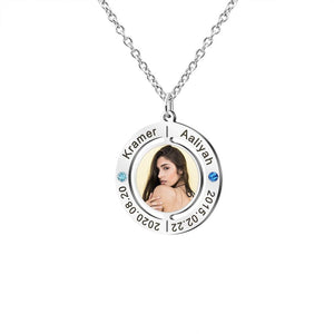 Mother's Day Gift Custom Photo Necklace With Name and Birthday Stone & Date