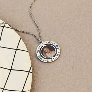 Mother's Day Gift Custom Photo Necklace With Name and Birthday Stone & Date