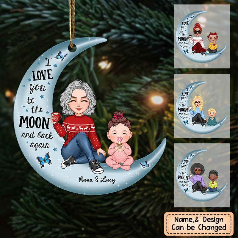 Cute Grandma & Grandkid On Moon Christmas Gift Personalized Acrylic Ornament