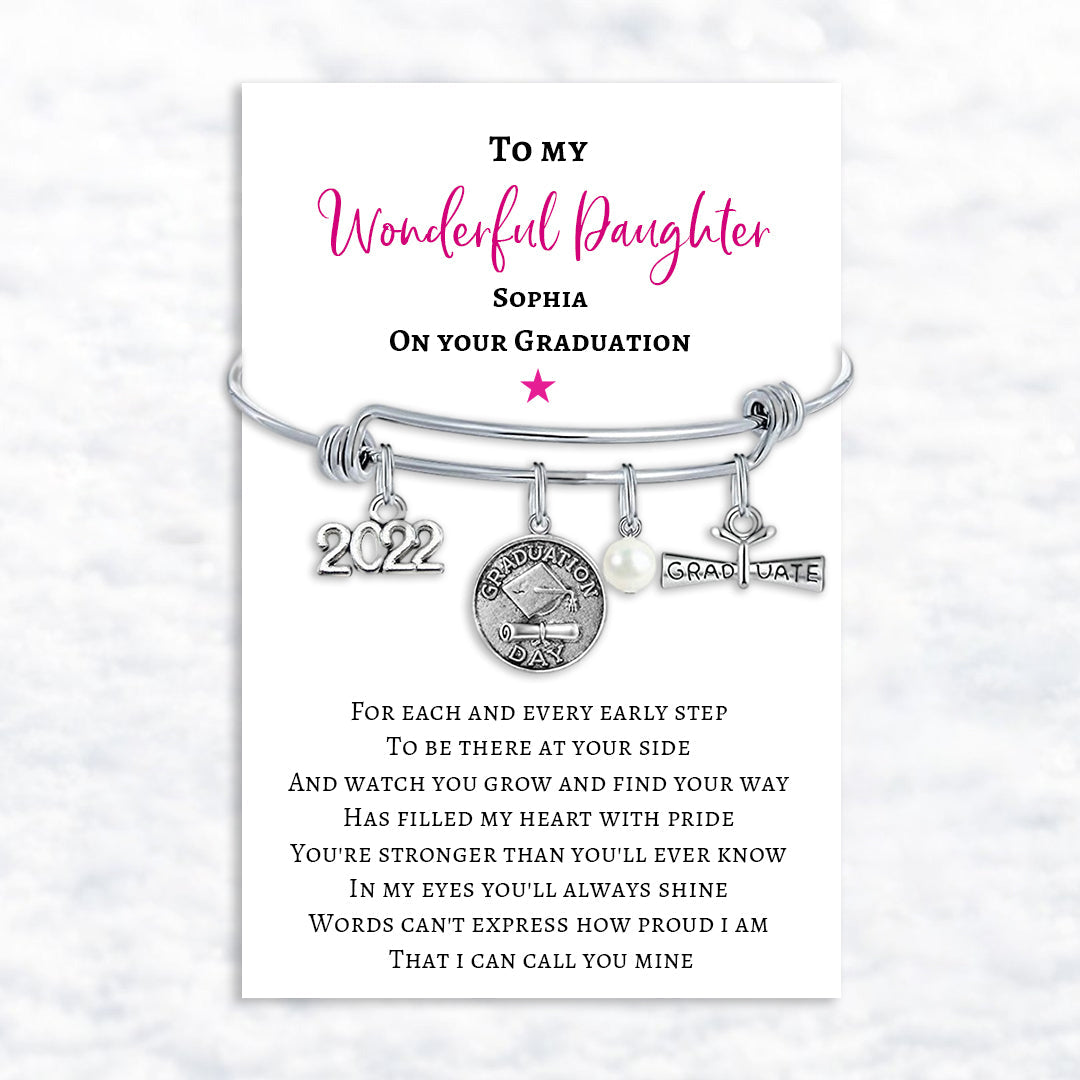 To my Wonderful Daughter-Personalized Name 2022 Graduation Gift Bracelet