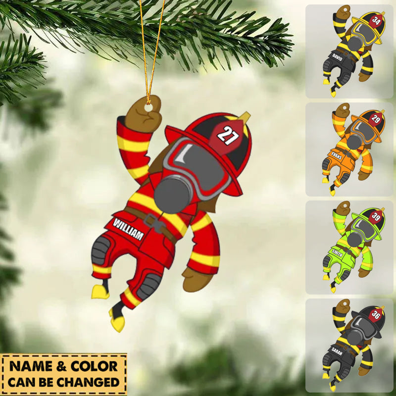 Firefighter Jumping, Personalized Firefighter Ornament