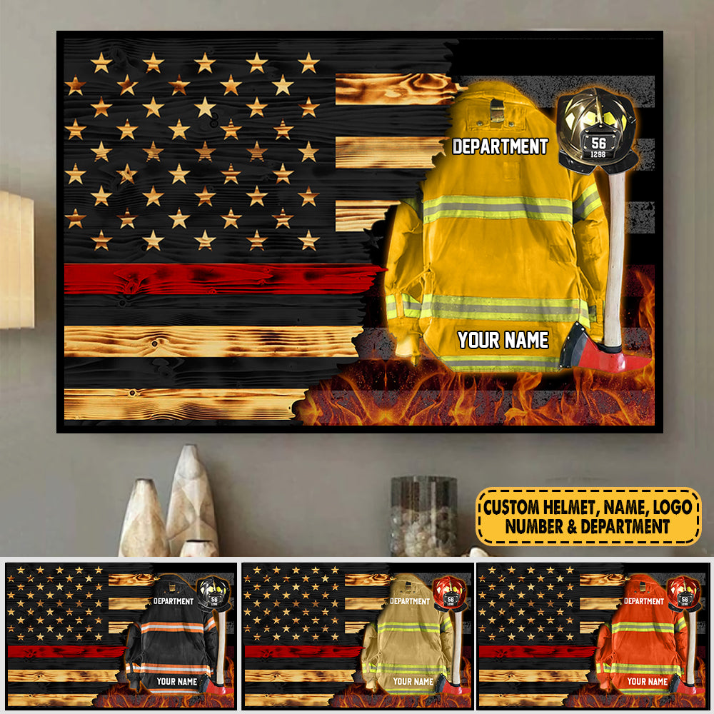 Personalized Firefighter Armor Clothes And Helmet Frame Poster & Canvas Proud Firefighter Canvas