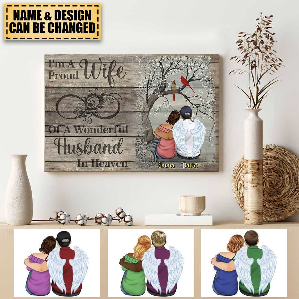 Memorial Family Custom Poster I'm A Proud Wife Of A Wonderful Husband In Heaven Personalized Gift