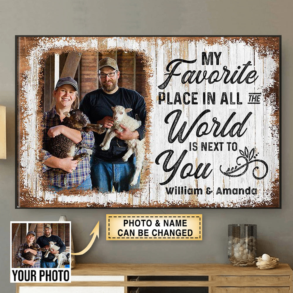 Next To You Is One Of My Favorite Places To Be - Upload Image, Gift For Couples, Husband Wife - Personalized Horizontal Poster