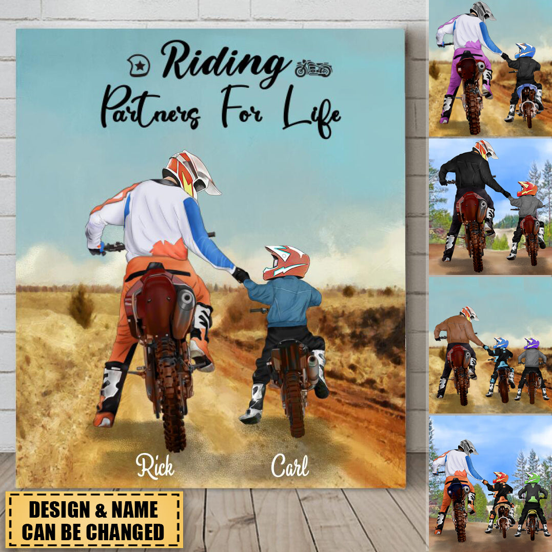 Custom Personalized Motocross Poster - Father and 1 Son, Upto 2 Sons - Best Gift for Bikers - Riding Partners For Life