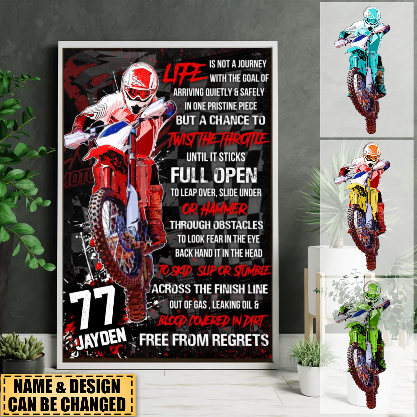 Custom Personalized Motocross Poster,Vintage Style, Dirt Bike Gifts For Motocross Lover