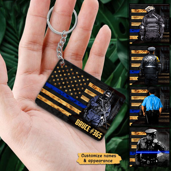 Personalized Gifts for Police Custom Gifts for Policeman Thin Blue Line Acrylic Keychain