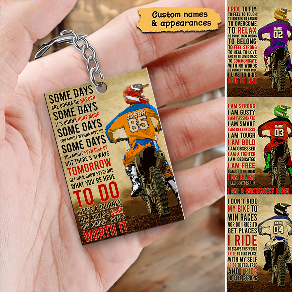 Custom Personalized Motocross Keychain, with custom Name, Number & Appearance, Vintage Style, Dirt Bike Gifts