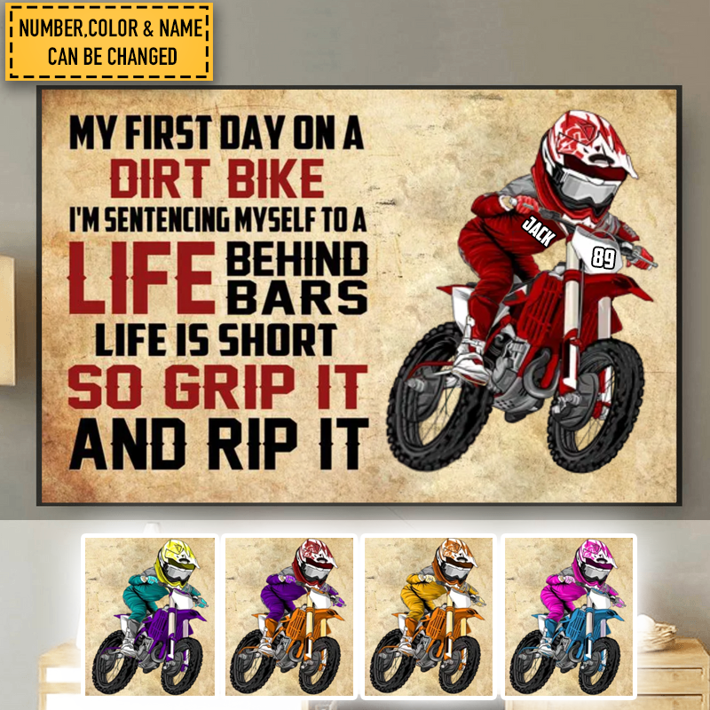 Motocross Rider, Personalized Motocross Poster - My First Day On A Dirt Bike - Grip It And Rip It