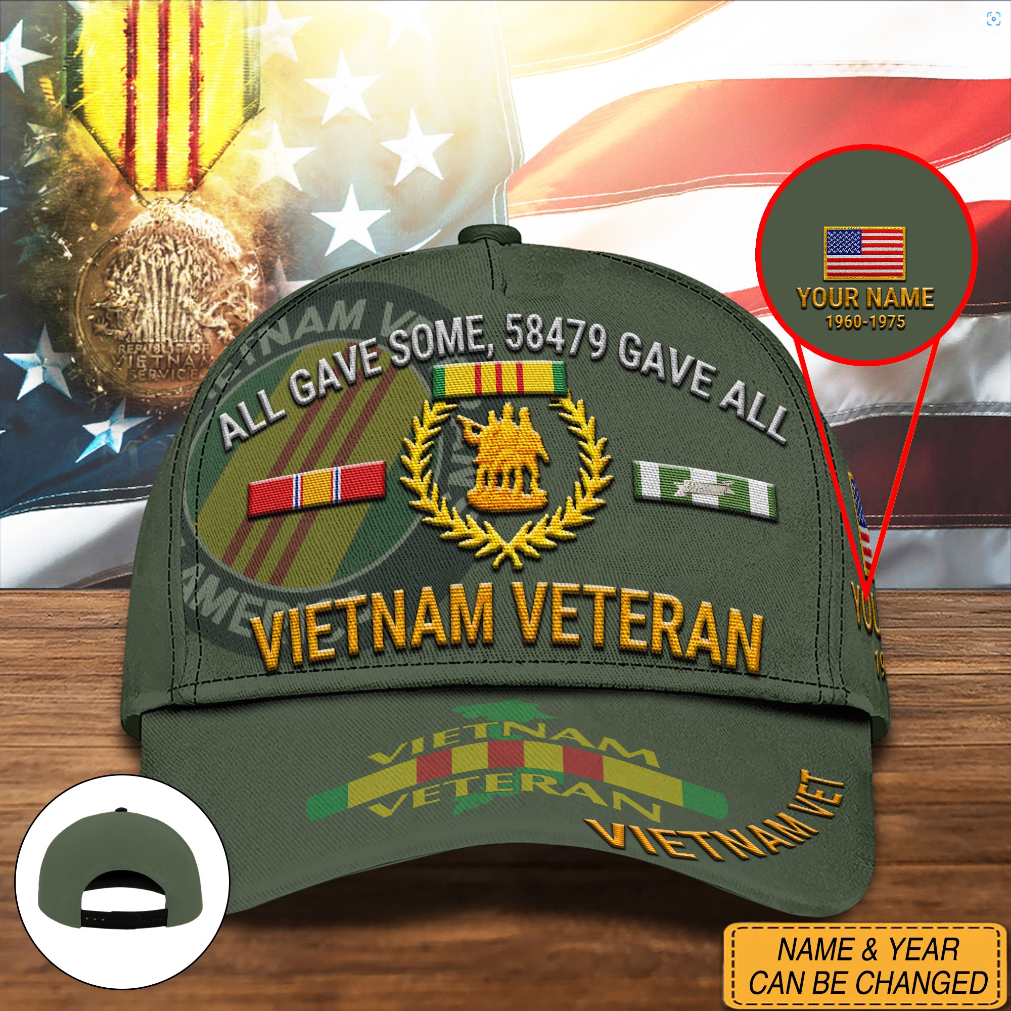 VietNam Veteran Cap Custom Name And Year, US Military Cap