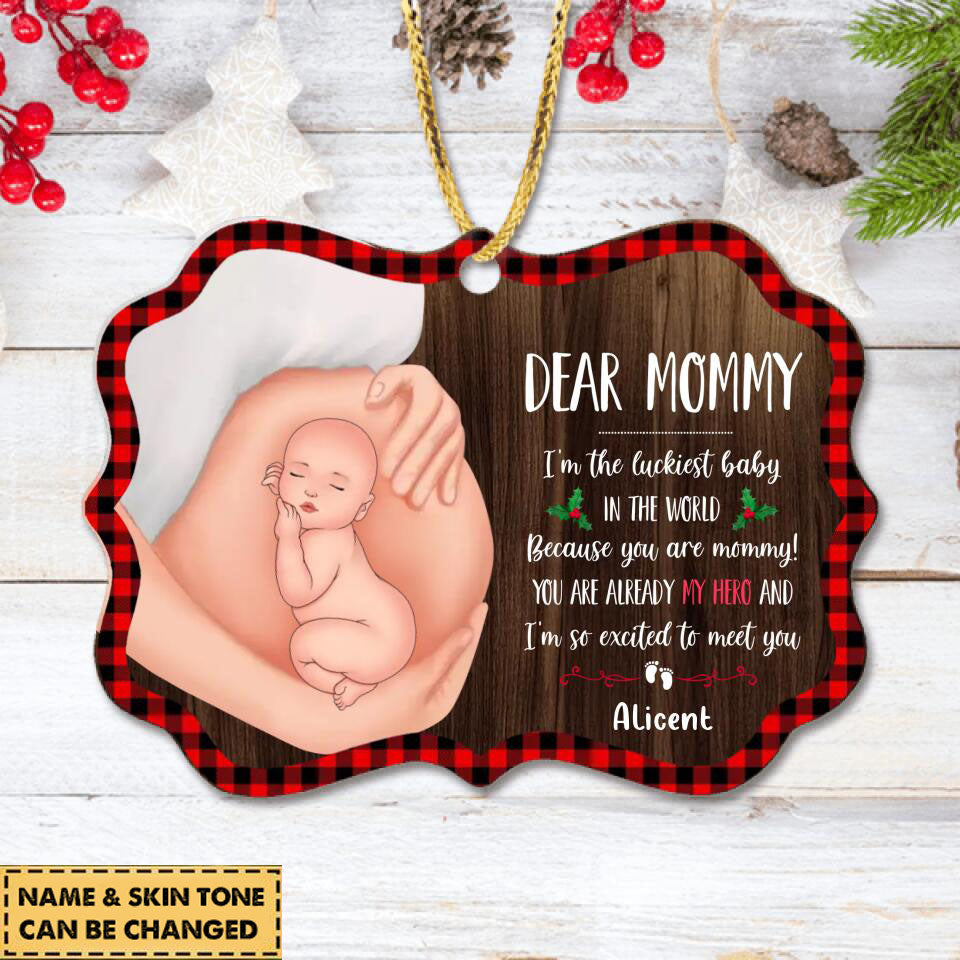 Custom Personalized Christmas Wooden Ornament - Gift Idea For Pregnancy - Dear Mommy I'm The Luckiest Baby In The World