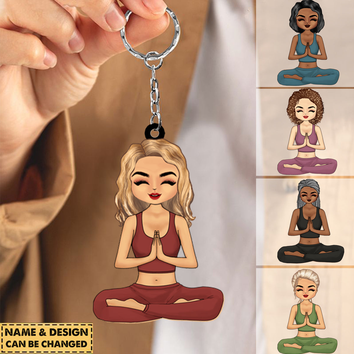 PERSONALIZED YOGA GIRL HANGING KEYCHAIN