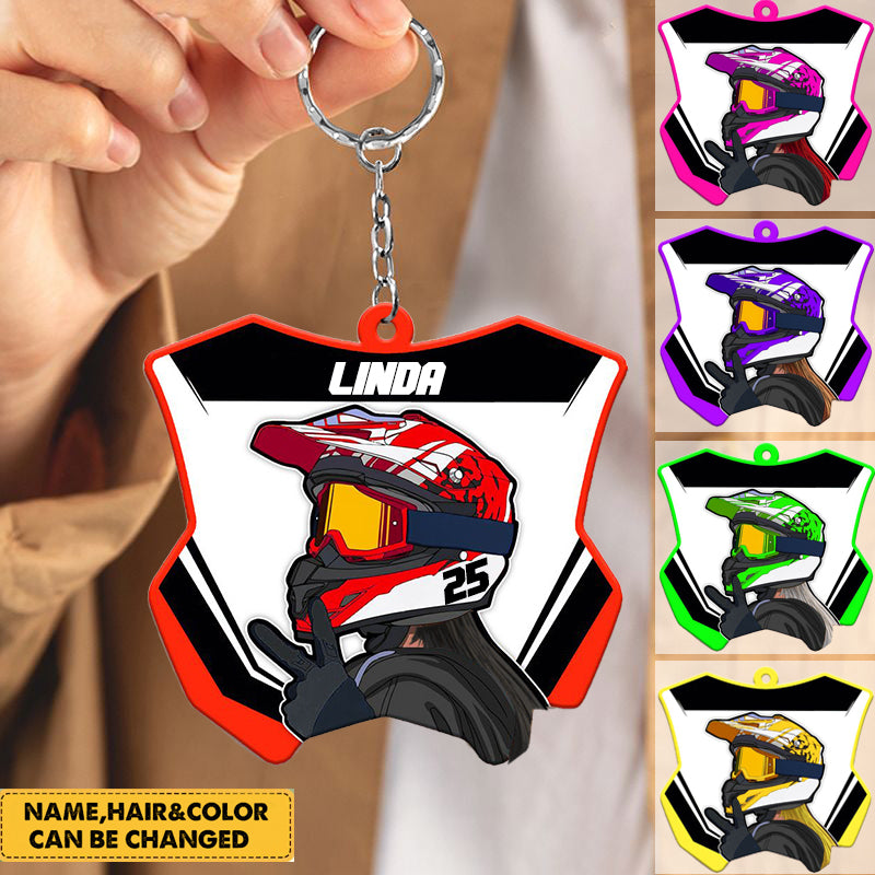 Motocross Girl With Helmet Personalized Keychain