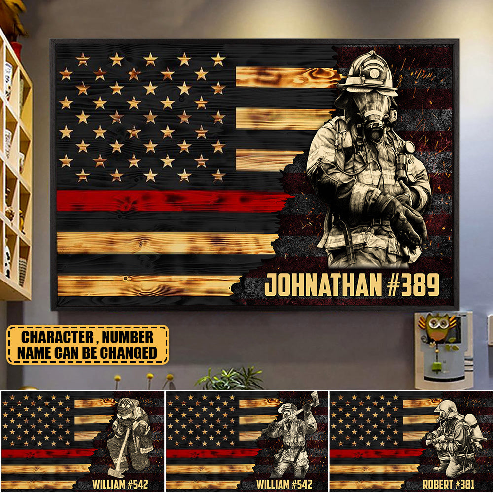 Personalized Poster Canvas For Firefighter Custom Logo Name Number Poster Canvas For Firefighter Half Thin Red Line Fireman