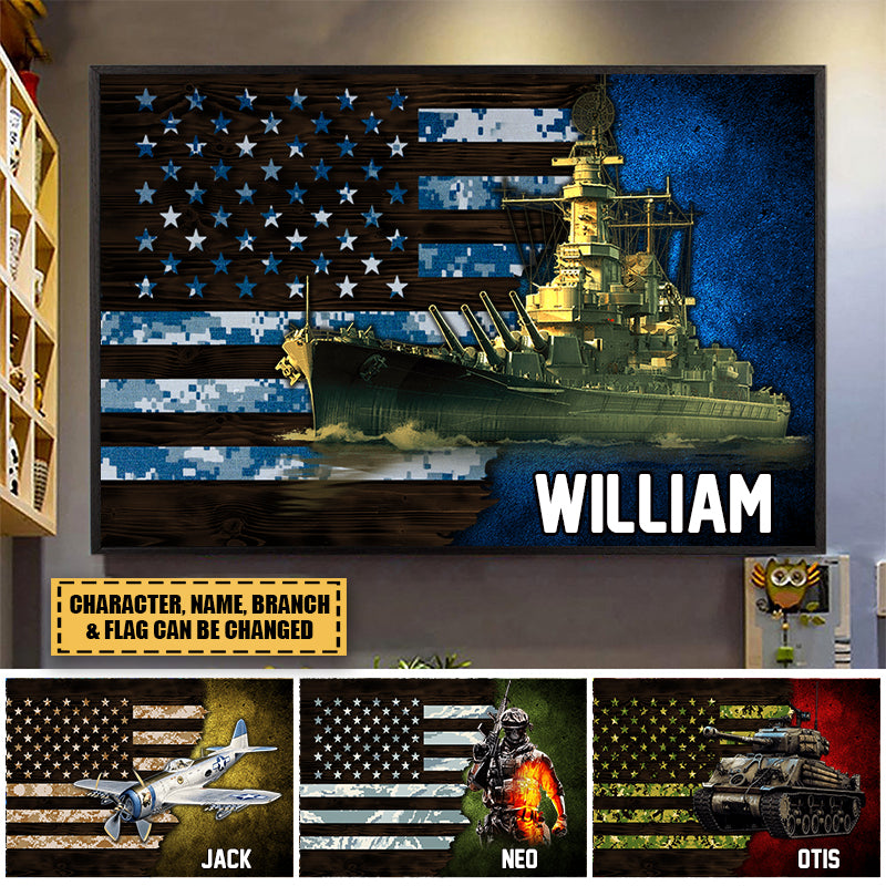 Personalized Gift for Military Veteran Dad Grandpa Veteran Custom Gift for Military Veteran Soldier American Camouflage Flag Poster